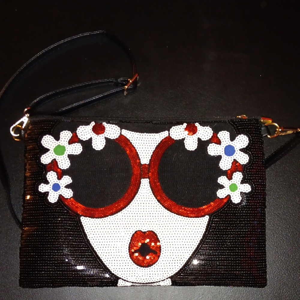 NWOT Stylish Black and Red Sequin Clutch